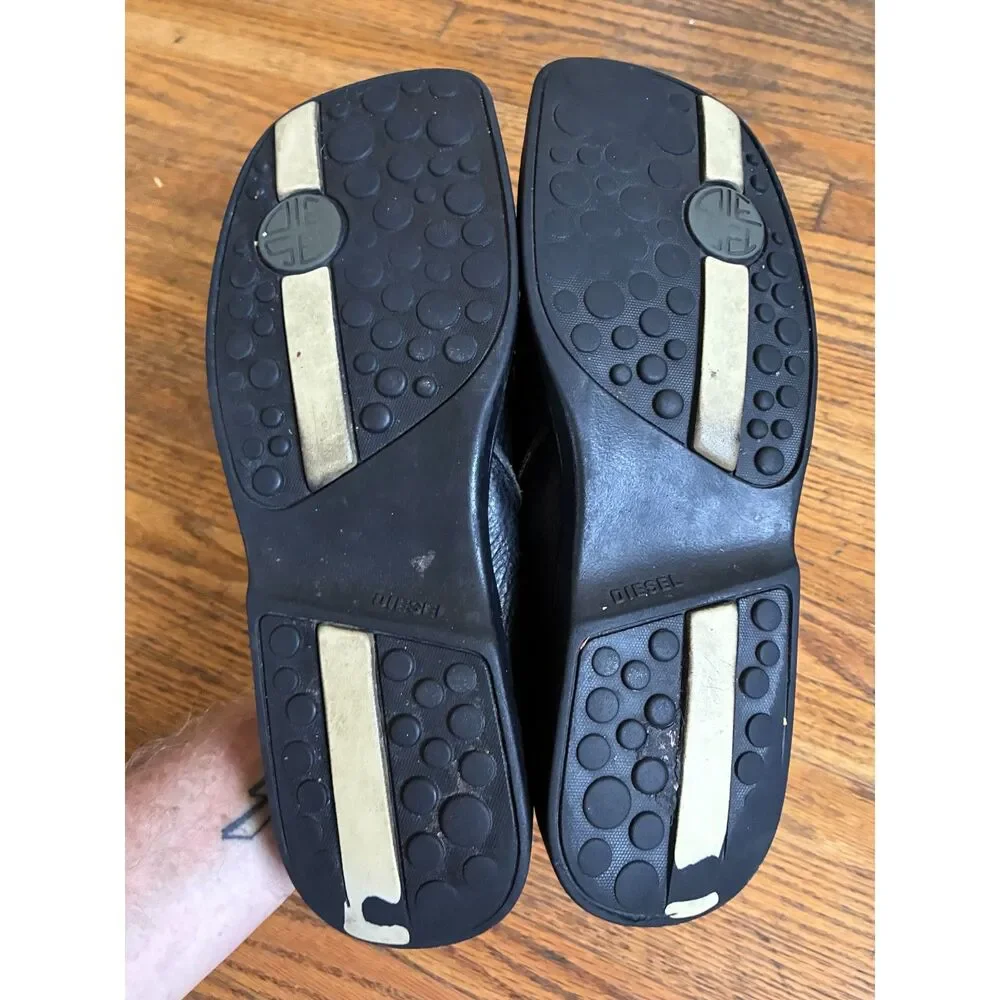 DIESEL Black Leather Square Toe Slip-On Casual Loafers Shoes   Men's Size 12